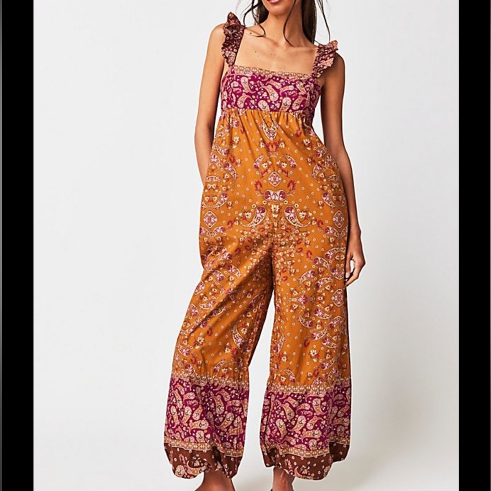 Free People Orange and Purple Boho Jumpsuit